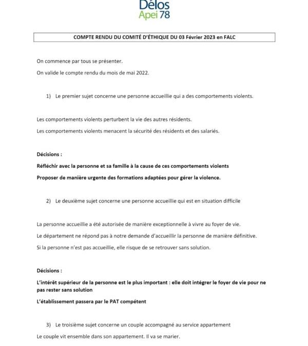 Comité d’Ethique CR en FALC de la réunion du 03/02/2023