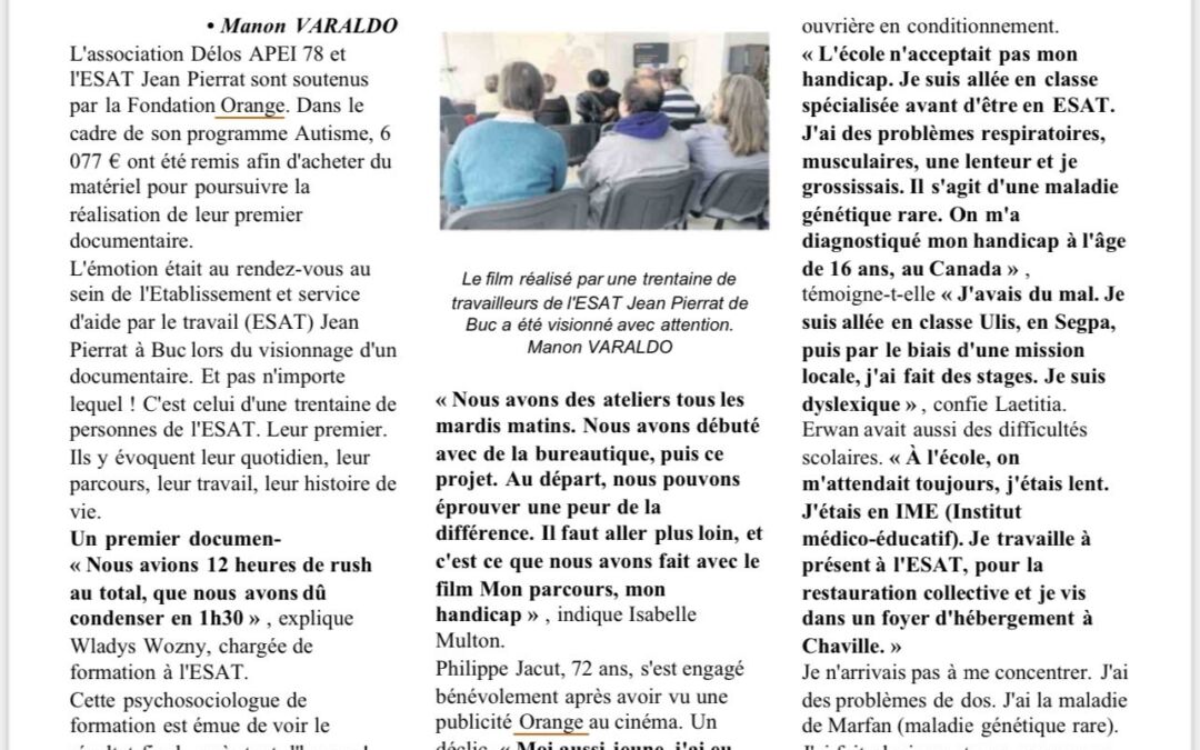 Un article à découvrir : Ces travailleurs en ESAT ont réalisé leur premier documentaire