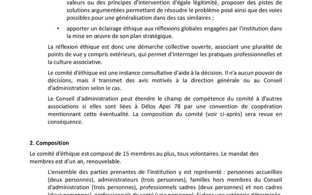 Comité d’éthique Règlement et fonctionnement