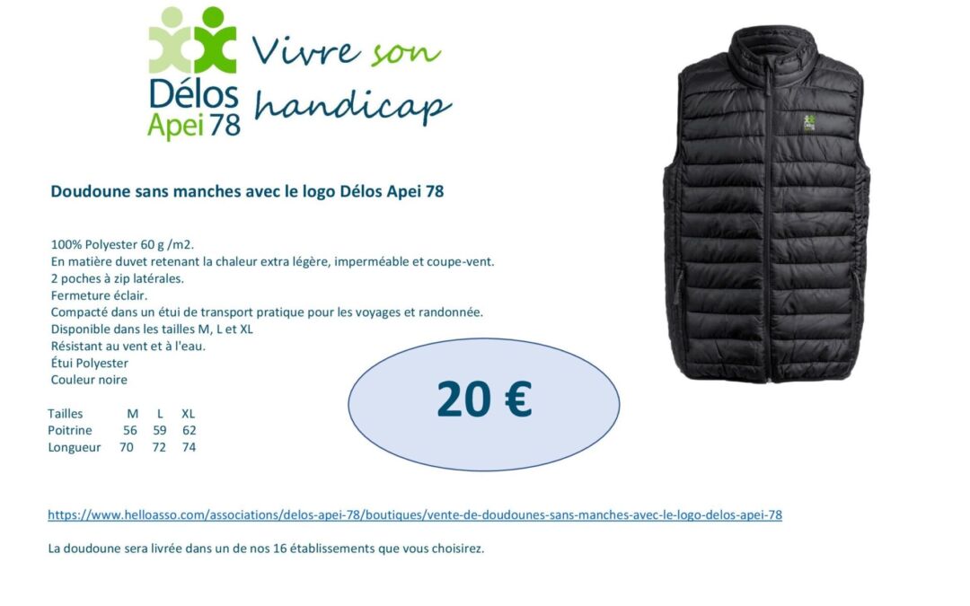 Achetez votre doudoune sans manches avec le logo Délos Apei 78  